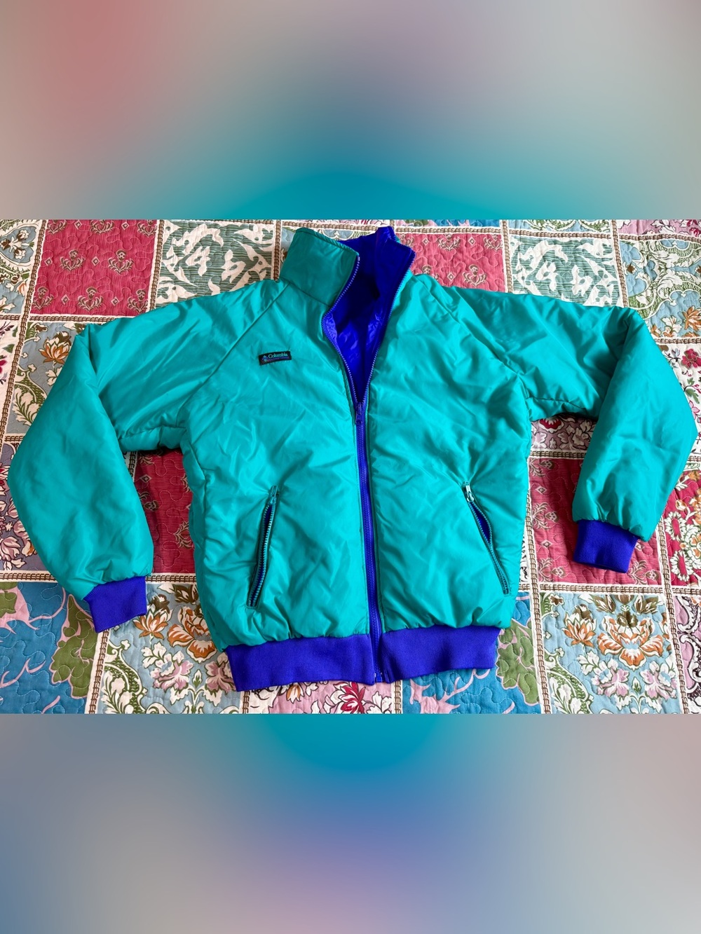 Vintage Columbia Reversible Puffer Jacket Teal Purple M